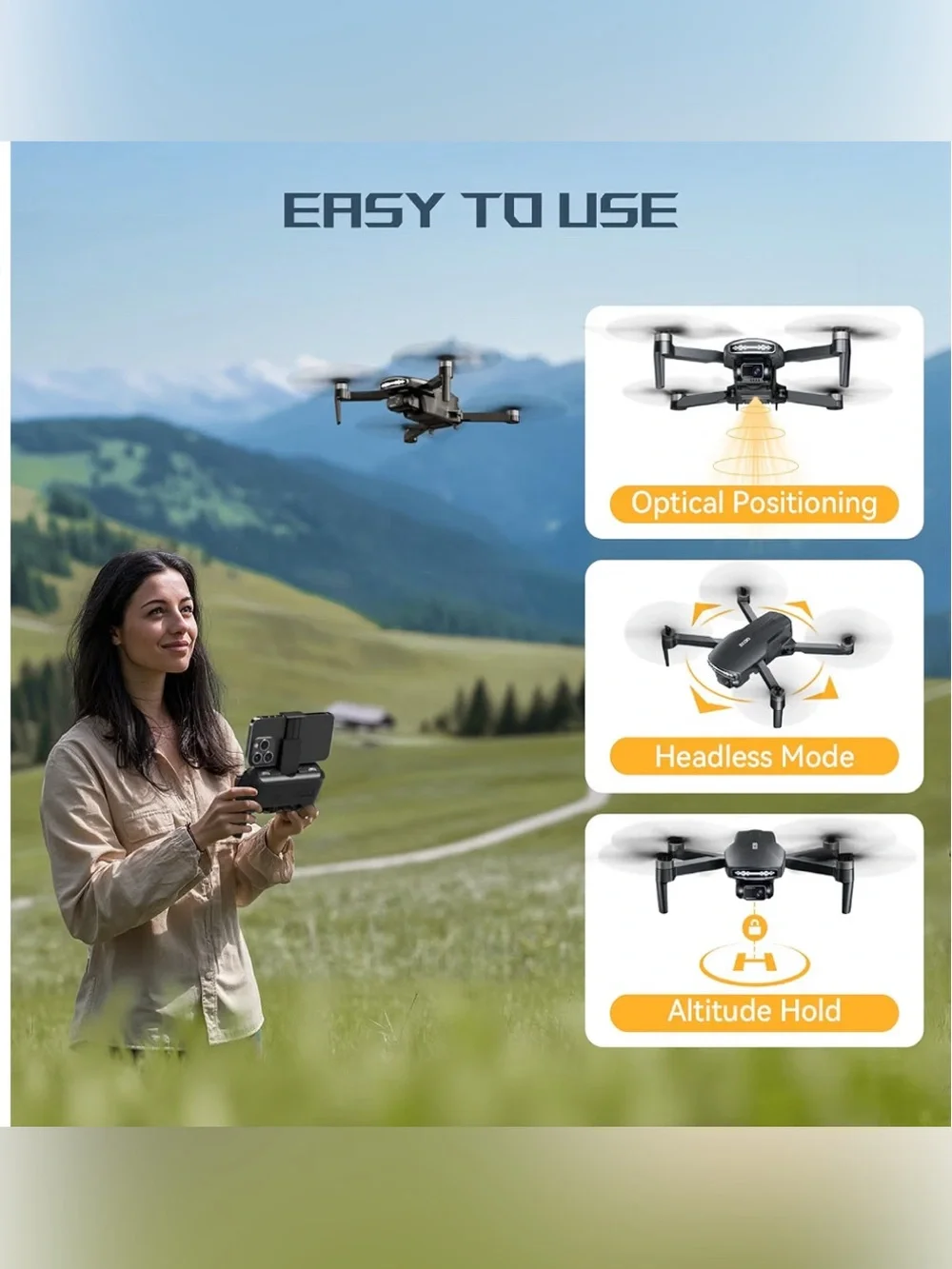 NEW - Drone with Camera for Adults 4K,Brushless Motor,5G FPV,Optical Positioning